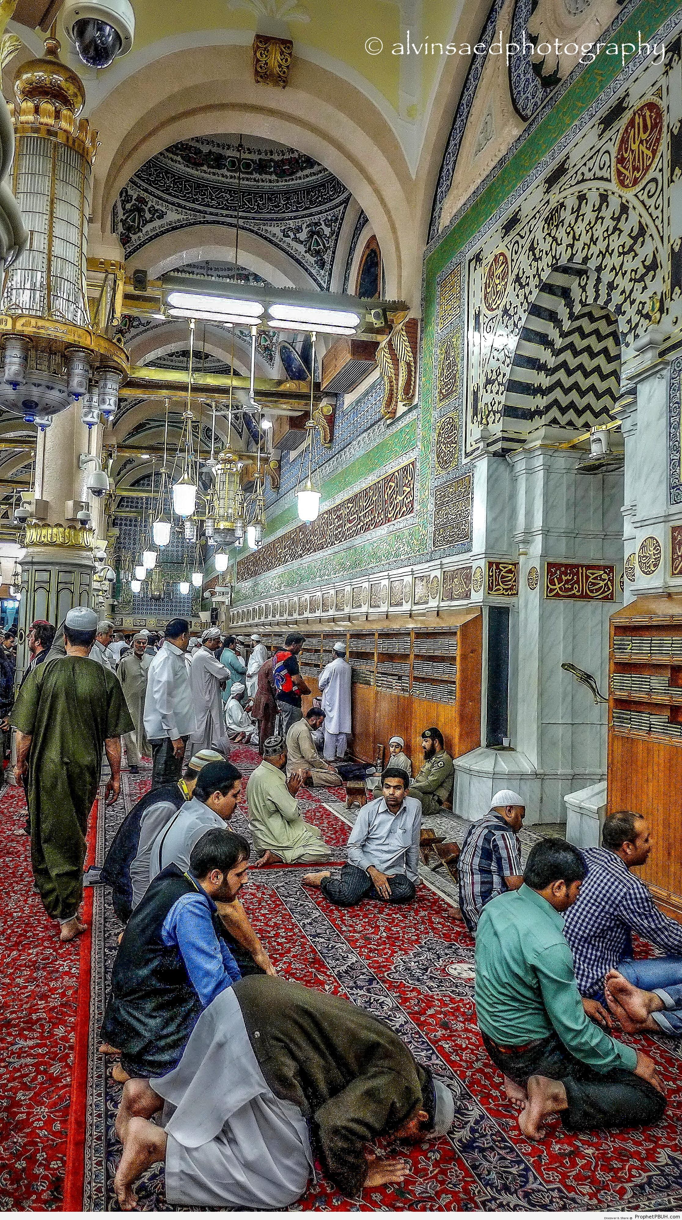 Inside al-Masjid an-Nabawi Prayer Hall (al-Madinah, Saudi Arabia) - Al-Masjid an-Nabawi (The Prophets Mosque) in Madinah, Saudi Arabia -Picture