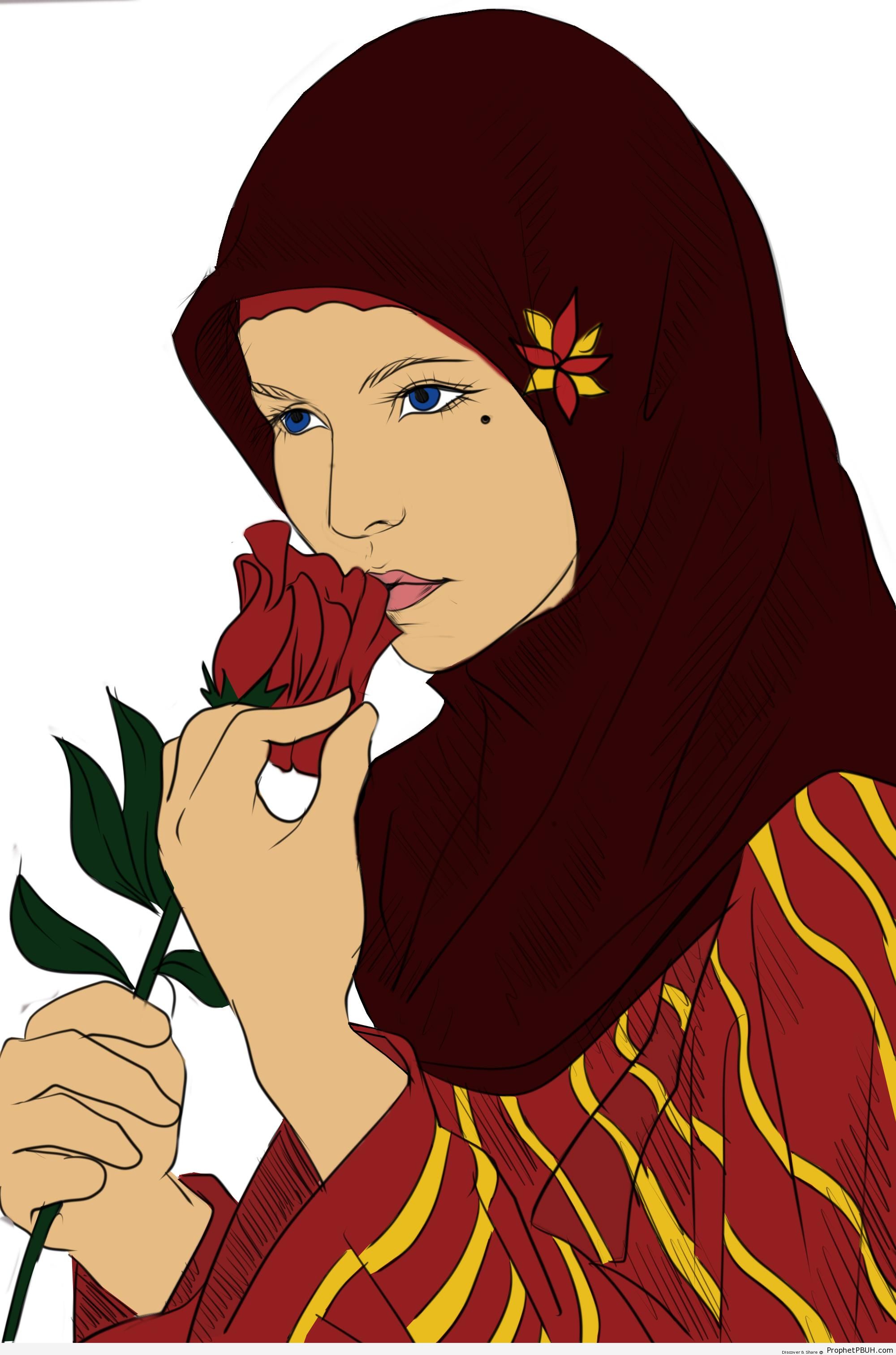 Lady Smelling A Flower - Drawings 