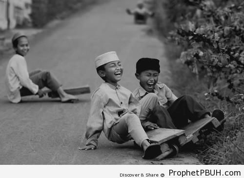 Laughing Muslim Boys - Islamic Black and White Photos