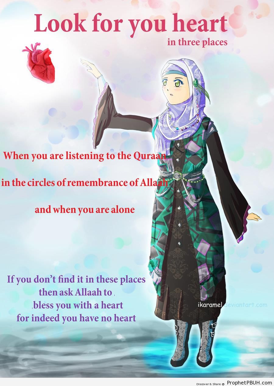 Look For Your Heart in Three Places (Poster With Anime Muslimah) - Drawings 