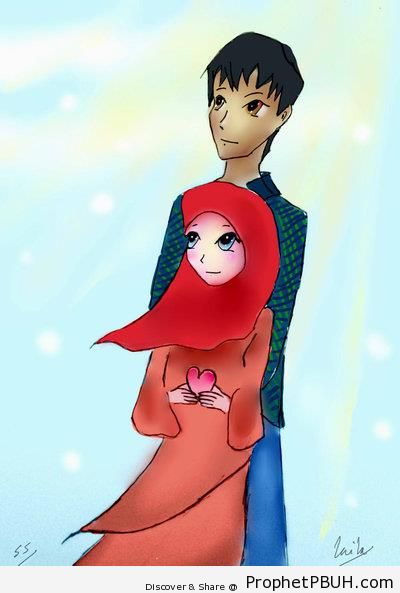 Loving Muslim Couple - Drawings