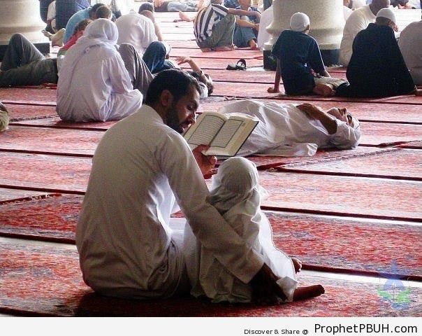 Man Reading the Quran with Child - Muslimah Photos (Girls and Women & Hijab Photos)