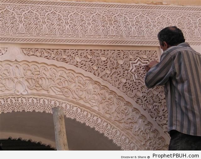 Man Working on Islamic Decoration - Zakhrafah-Arabesque (Islamic Artistic Decoration)