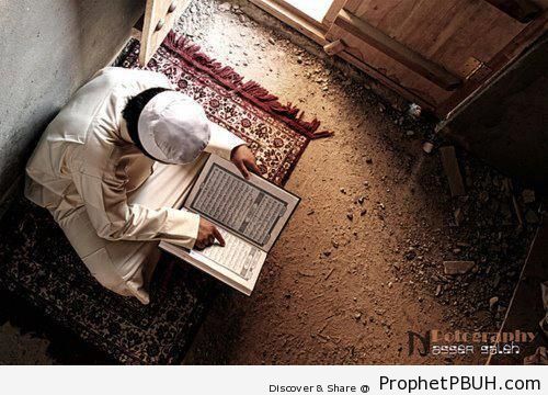Man on Prayer Mat Reading Quran - Mushaf Photos (Books of Quran)