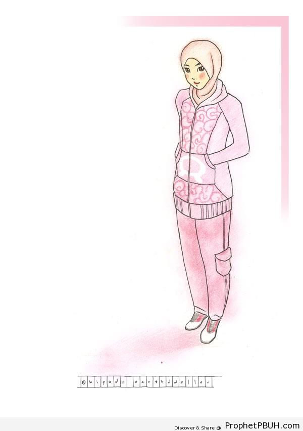 Manga Girl With Pink Cheeks in Pink - Drawings