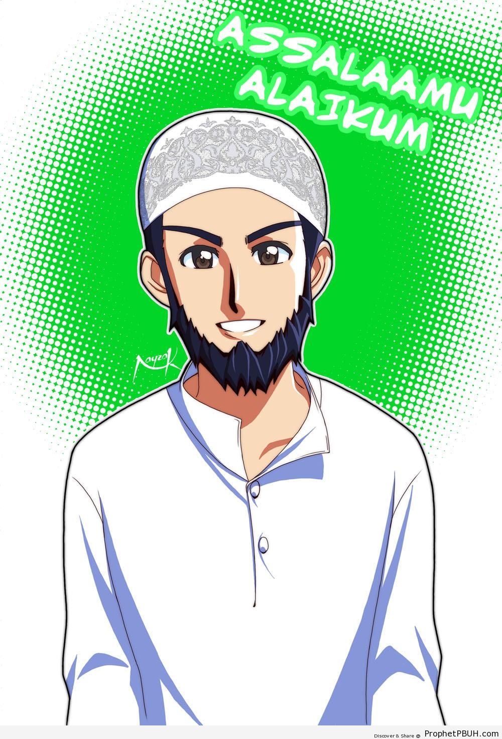 Manga-Style Muslim Man Drawing - Drawings 