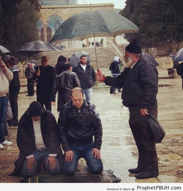 Men Praying Under Umbrella in Jerusalem Old City, Palestine - Al-Quds (Jerusalem), Palestine