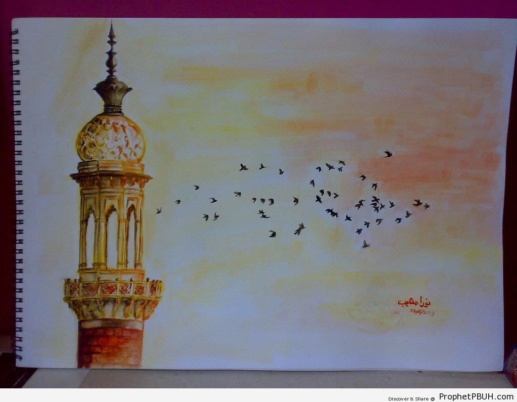Minaret and Birds (Sketch) - Drawings 