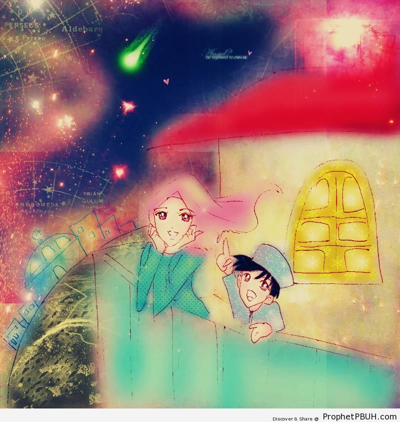 Mother and Son Watching the Stars - Drawings 