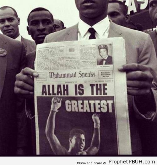 Muhammad Ali Holding Up Newspaper With the Headline -Allah is the Greatest- - Photos