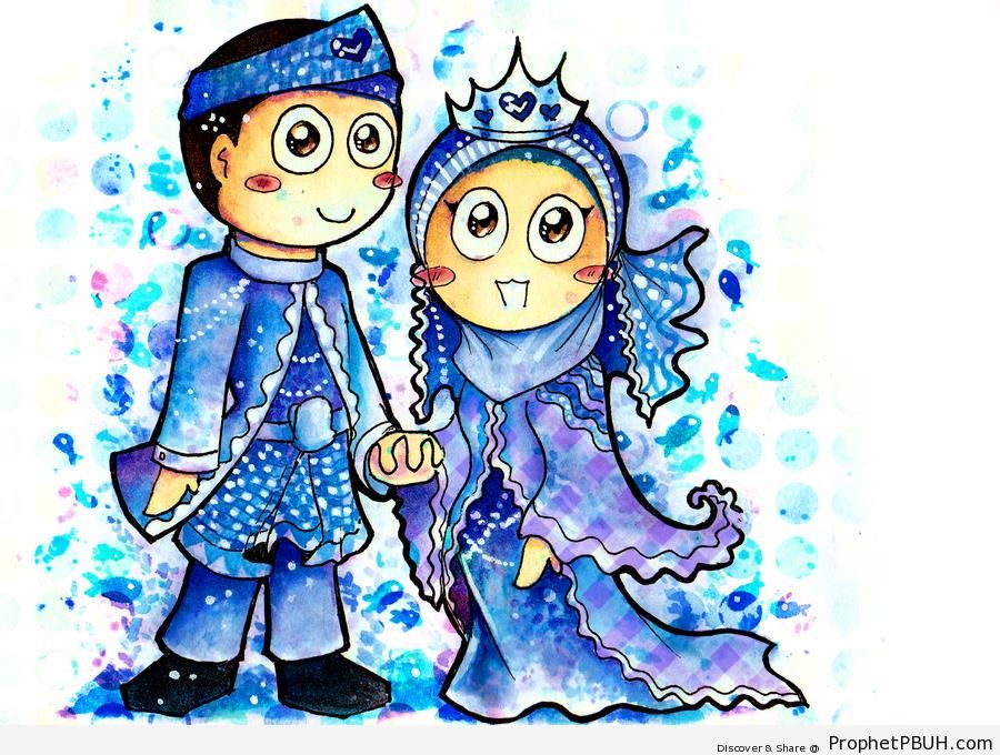 Muslim Bride and Groom Couple (Drawing) - Drawings 