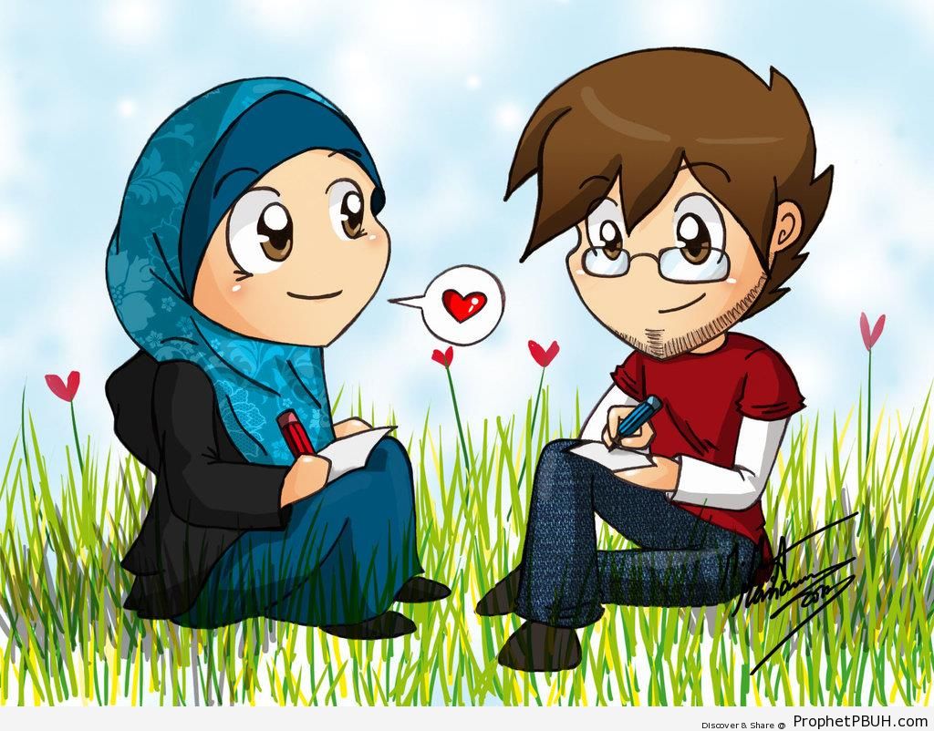 Muslim Couple Drawing Together - Drawings 
