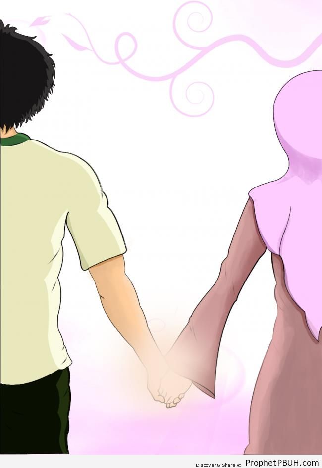 Muslim Couple Holding Hands - Drawings