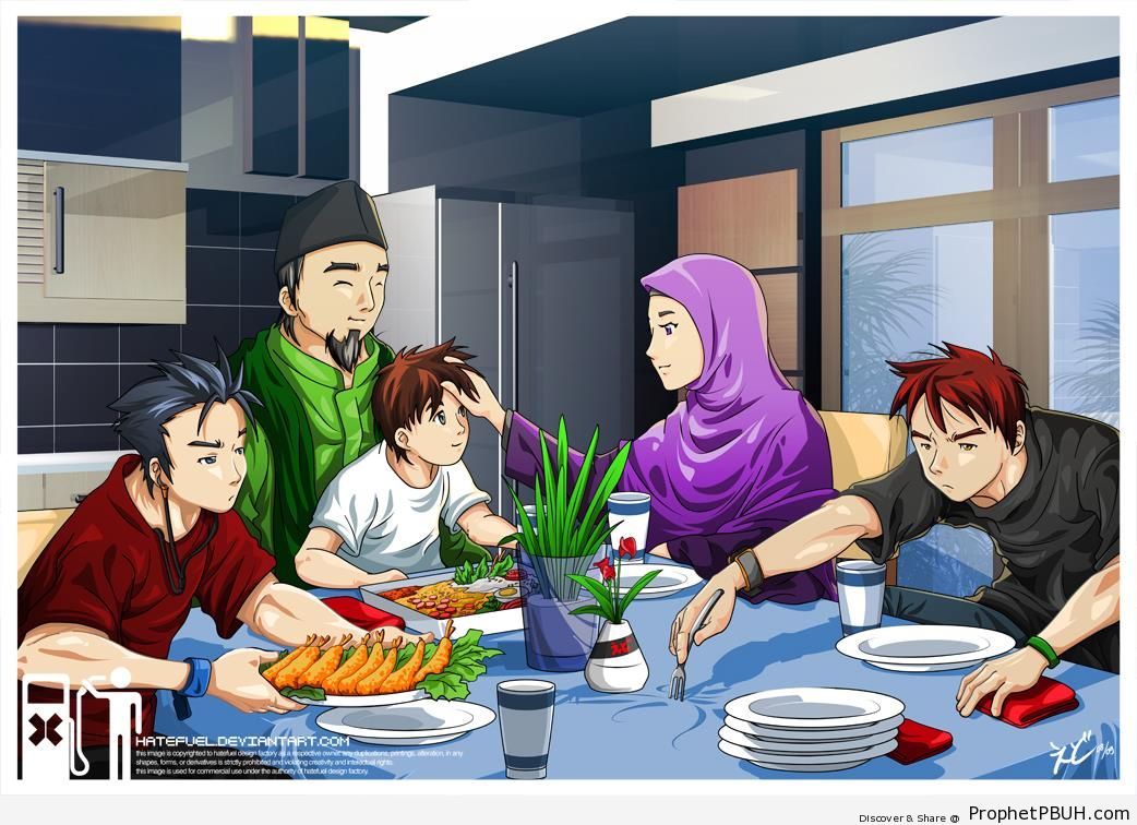 Muslim Family Dinner Scene - Drawings 