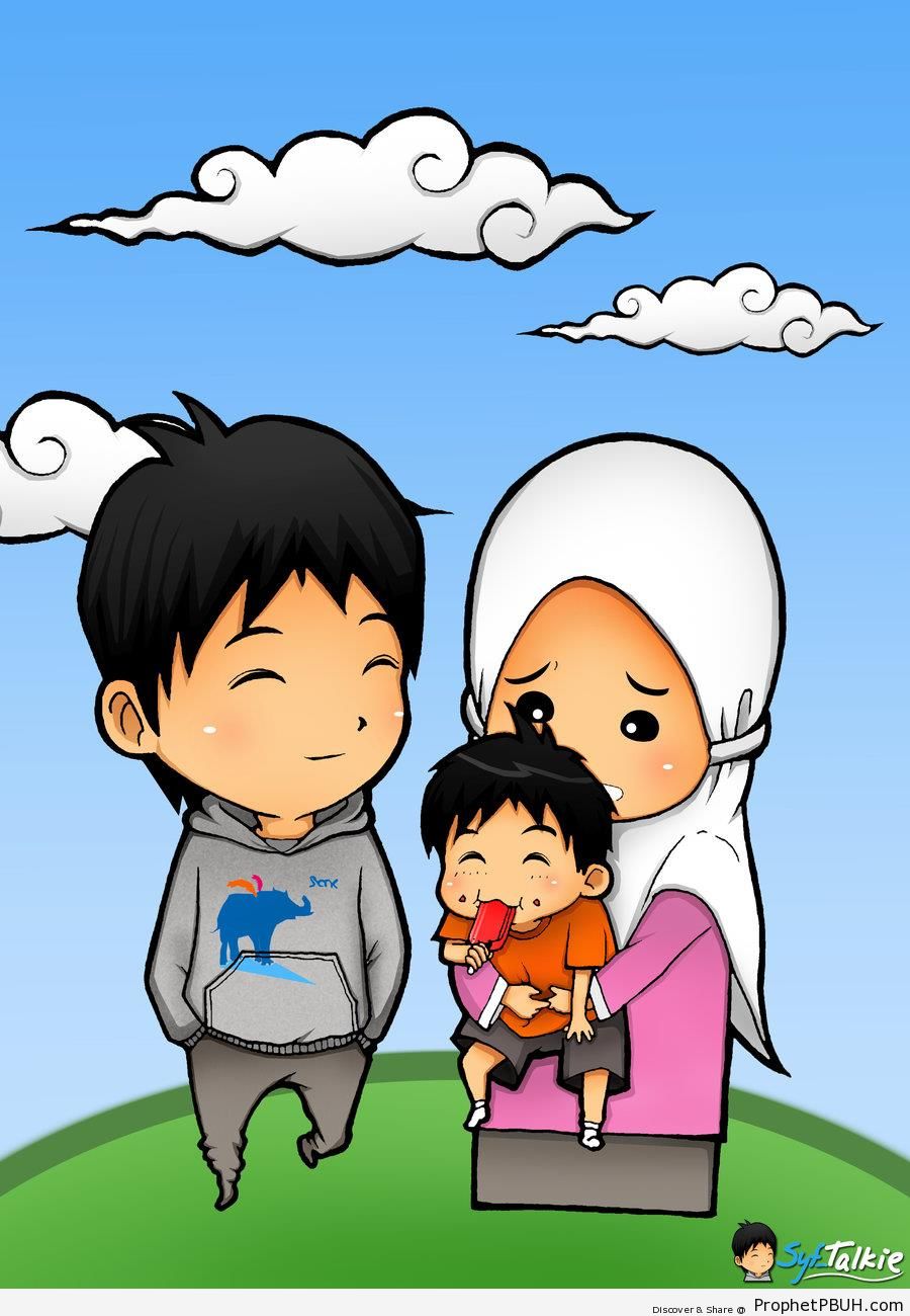 Muslim Family Outdoors - Drawings 