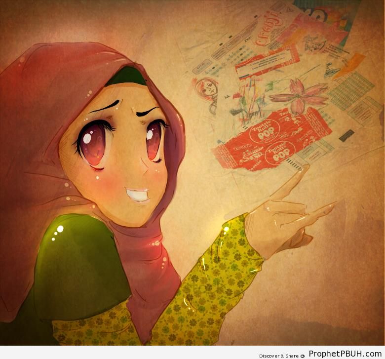 Muslim Girl Making Hand Gesture - Drawings 