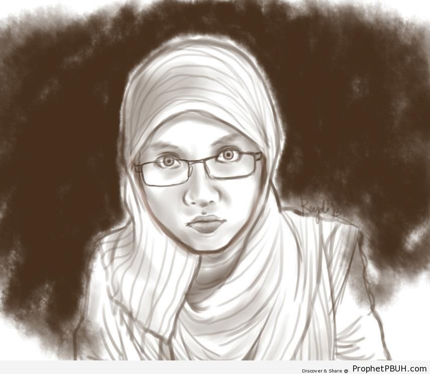 Muslim Girl Wearing Glasses (Drawing) - Drawings 