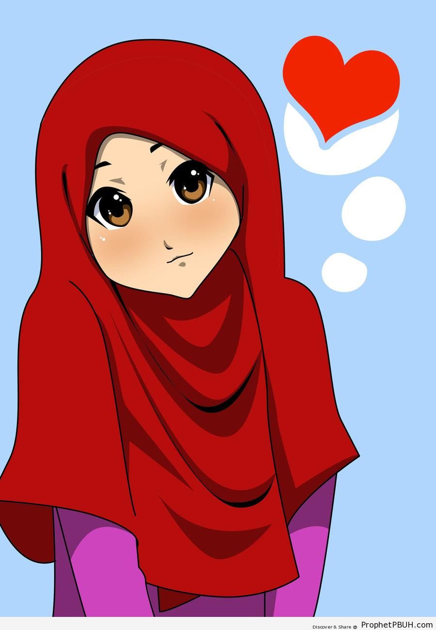 Muslim Girl in Red Hijab - Drawings 