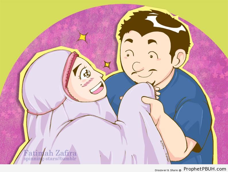 Muslim Husband and Wife Couple Drawing - Drawings -001