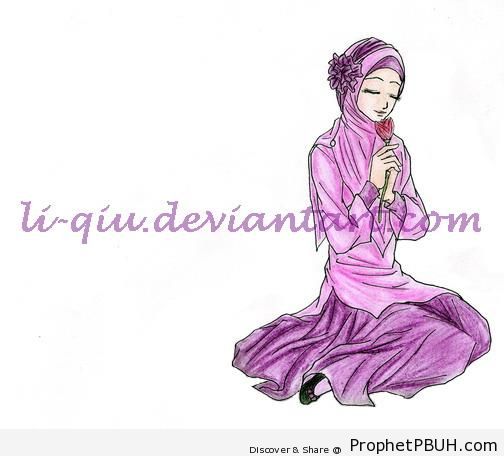 Muslim Lady With Tulip - Drawings