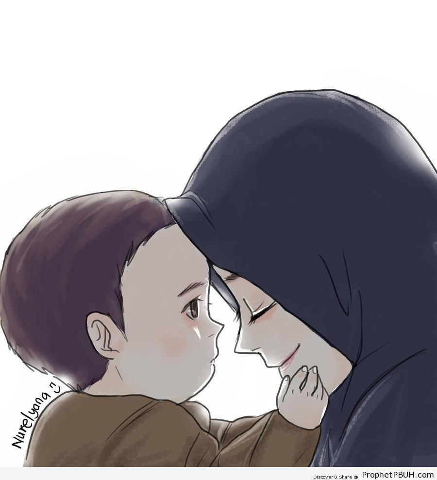 Muslim Mother and Child Drawing - Drawings 