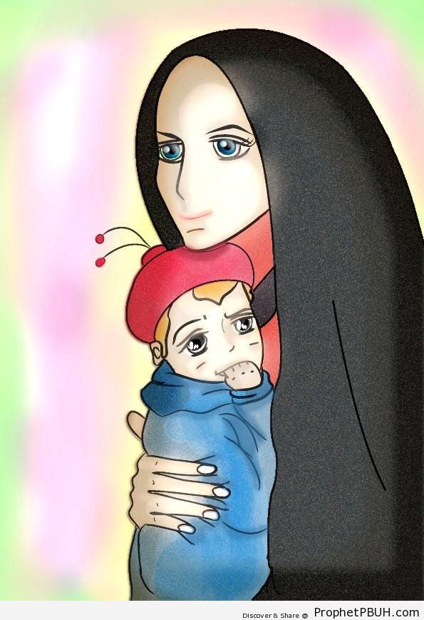 Muslim Mother and Little Boy - Drawings -002