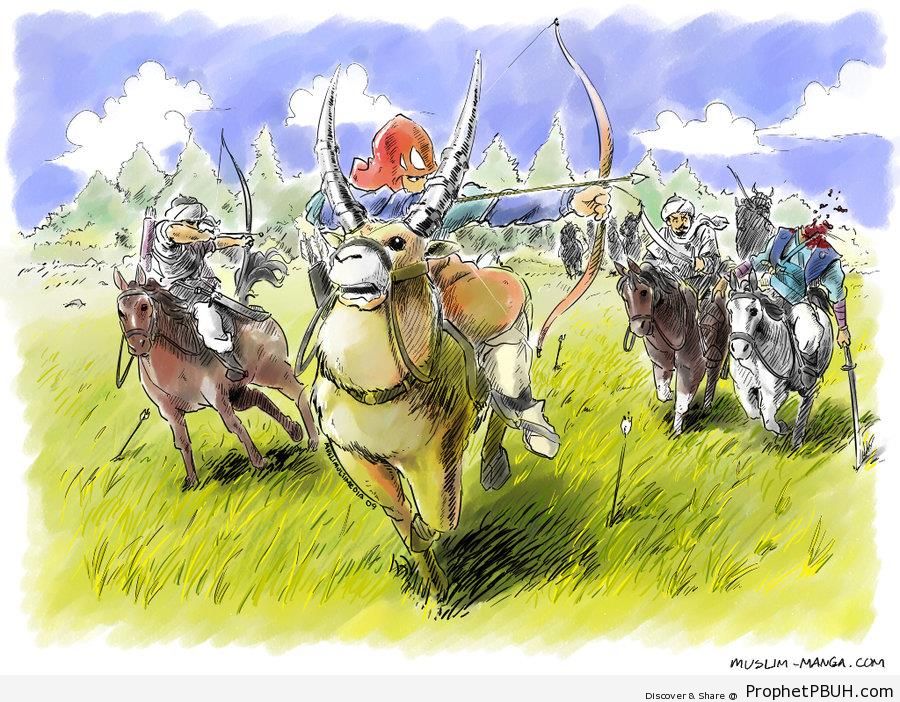 Muslim Samurai Warriors Riding Oxen and Horses - Drawings 