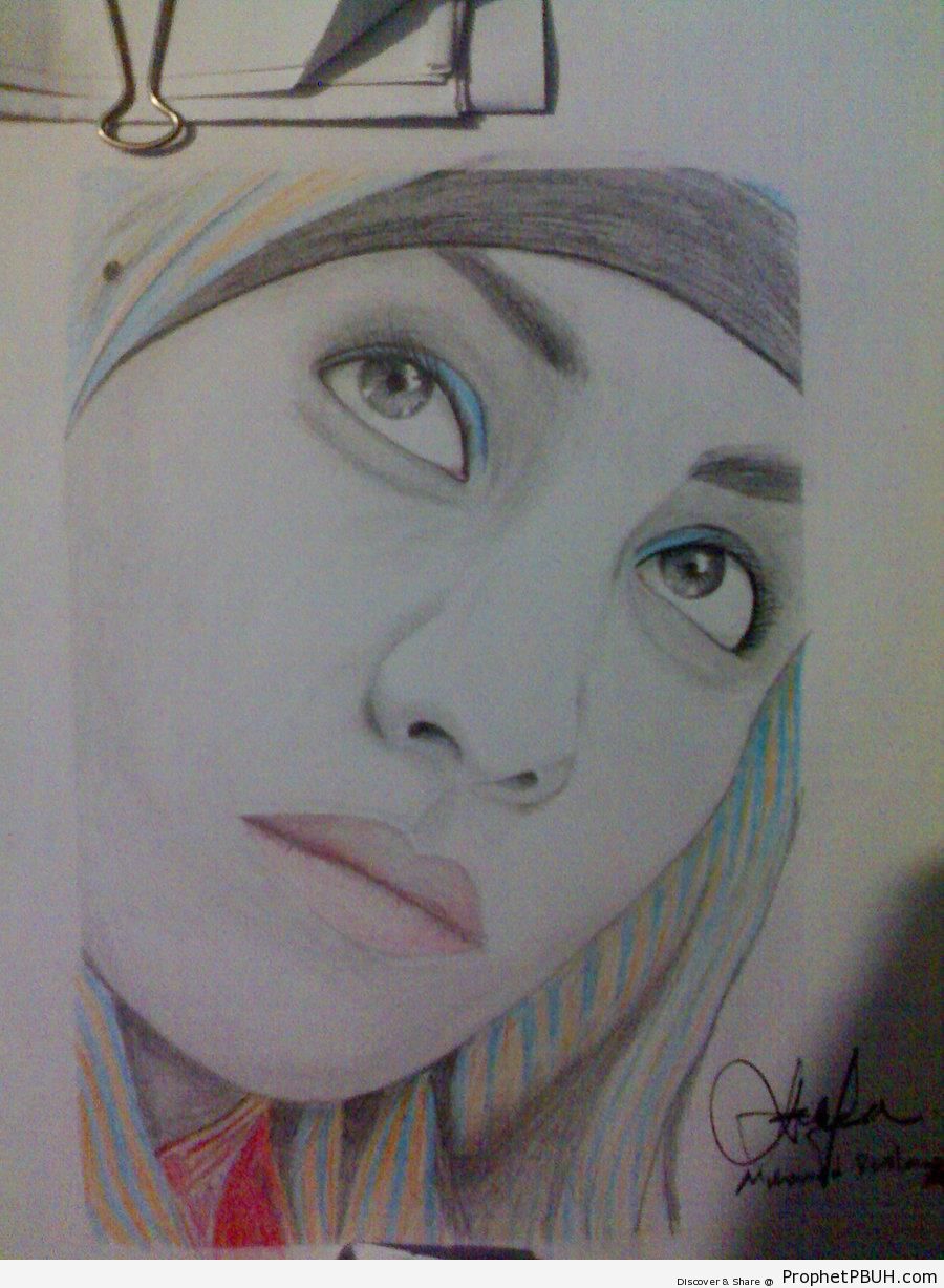 Muslim Woman Pencil Drawing - Drawings 