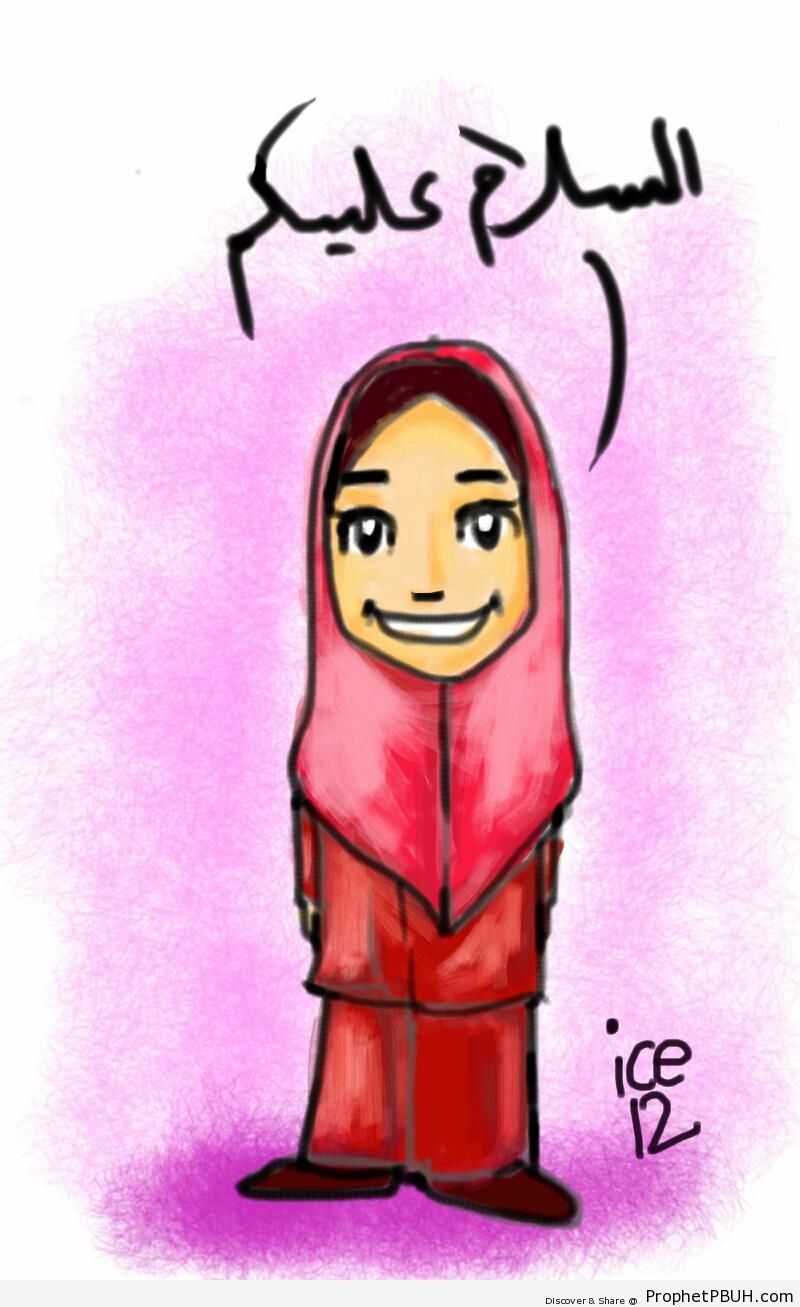 Muslim Woman Saying -Peace be with you!- (Drawing) - Drawings 