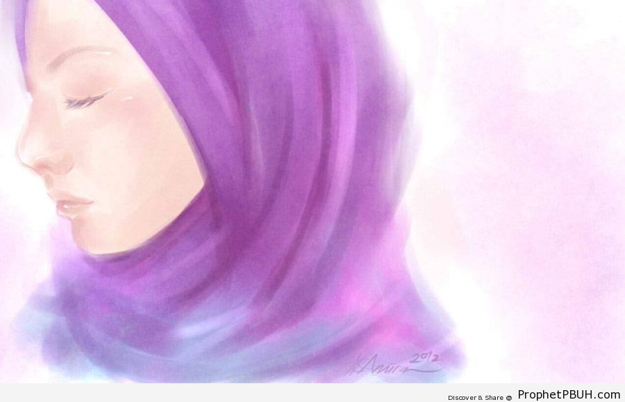 Muslim Woman With Eyes Closed - Drawings 