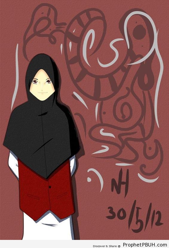 Muslim Woman in Black Hijab (Manga & Anime Style Drawing) - Drawings