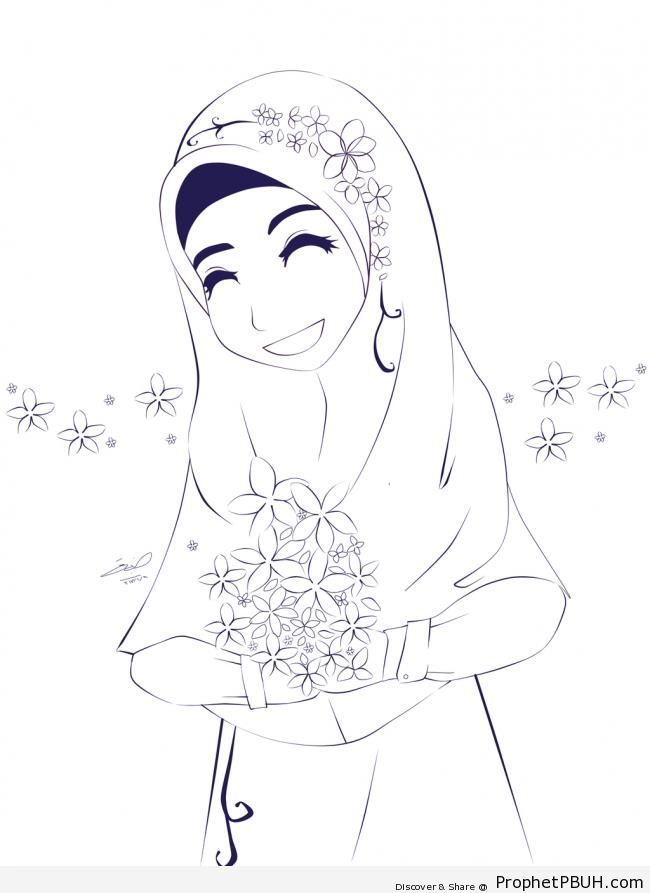 Muslim with Flowers - Drawings 