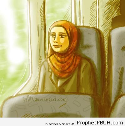 Muslimah Lady on Bus - Drawings