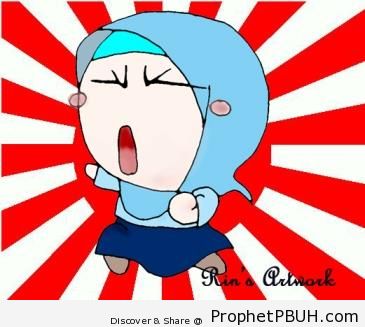 Muslimah Manga Martial Artist Kiai Face Drawing - Chibi Drawings (Cute Muslim Characters)