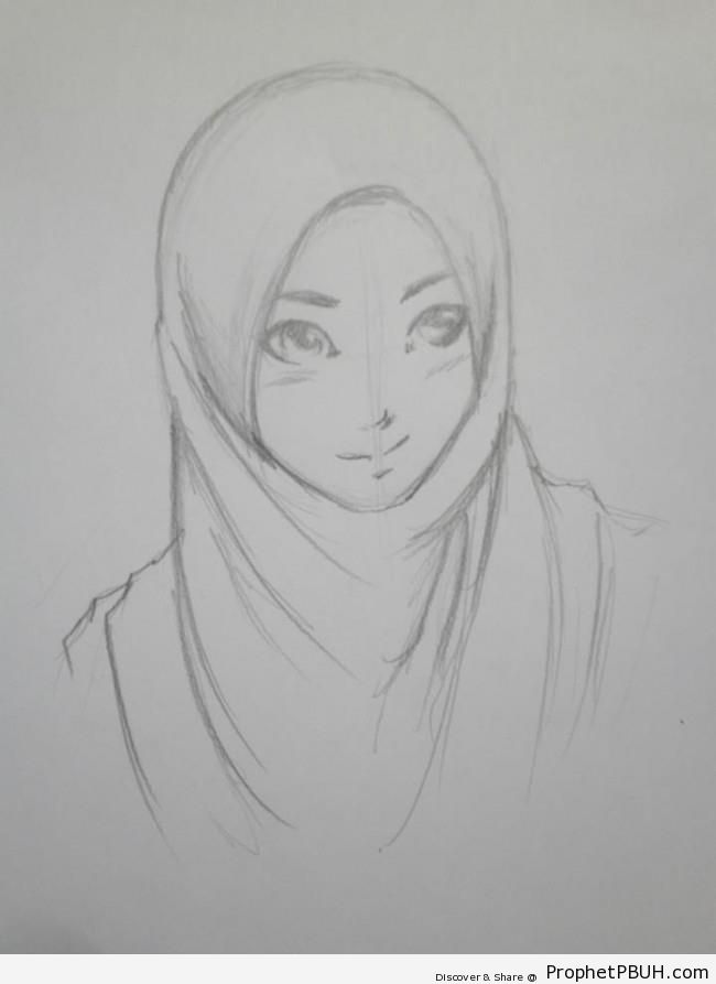 Muslimah Pencil Drawing - Drawings -002