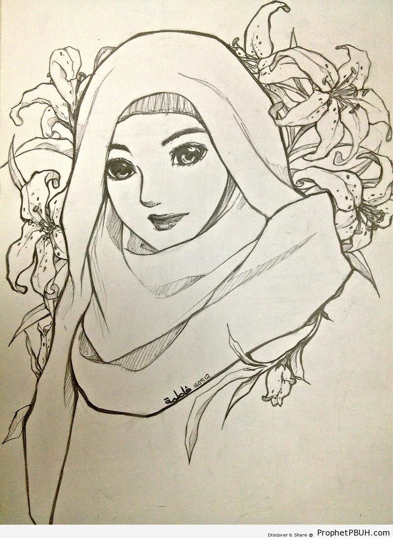 Muslimah Pencil Drawing - Drawings -005