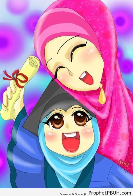 Muslimah Teacher & Her Little Student - Drawings