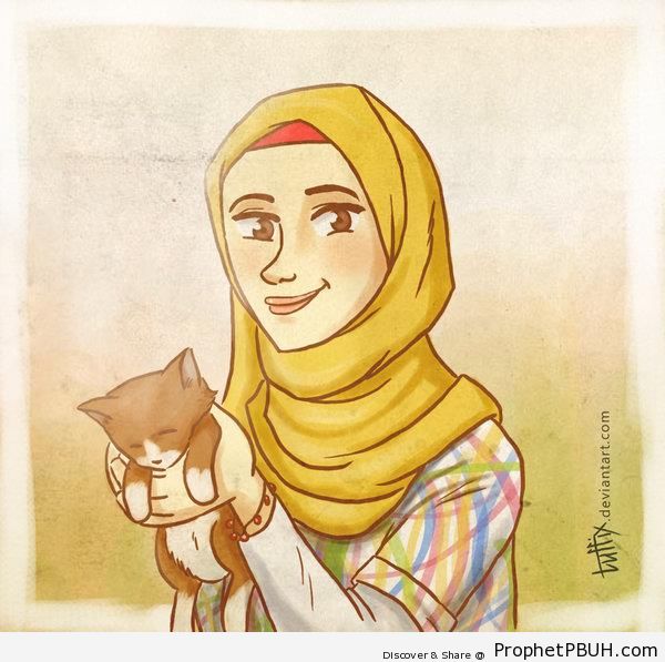 Muslimah and Cat - Drawings -002