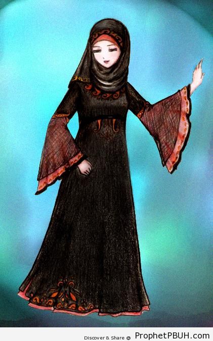 Muslimah in Elegant Abaya - Drawings