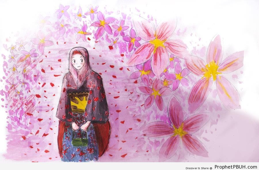 Muslimah on Flowers - Drawings 