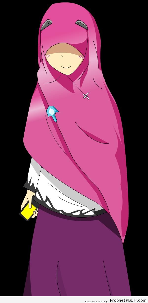 Mysterious Anime Muslimah in Pink Hijab - Drawings