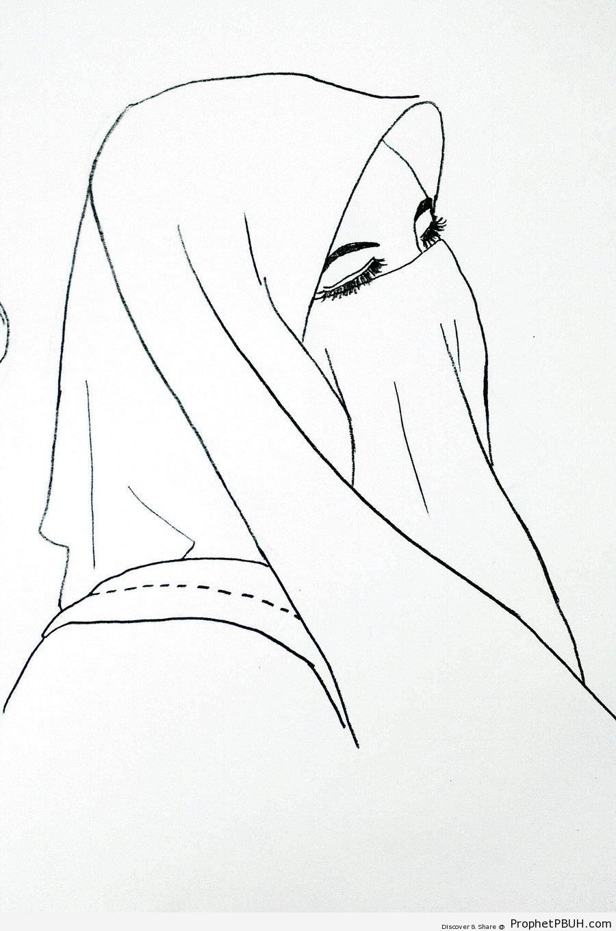 Niqab Line Drawing - Drawings 