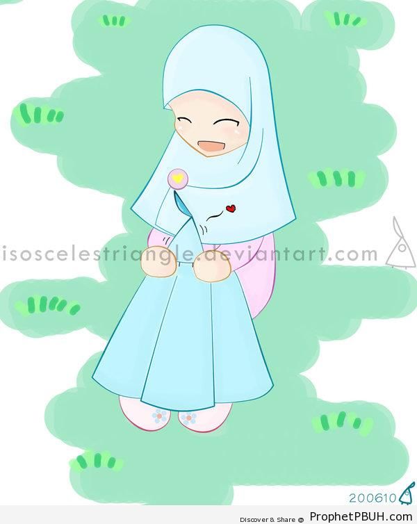 Open Mouth and Closed Eyes Chibi Girl - Chibi Drawings (Cute Muslim Characters)
