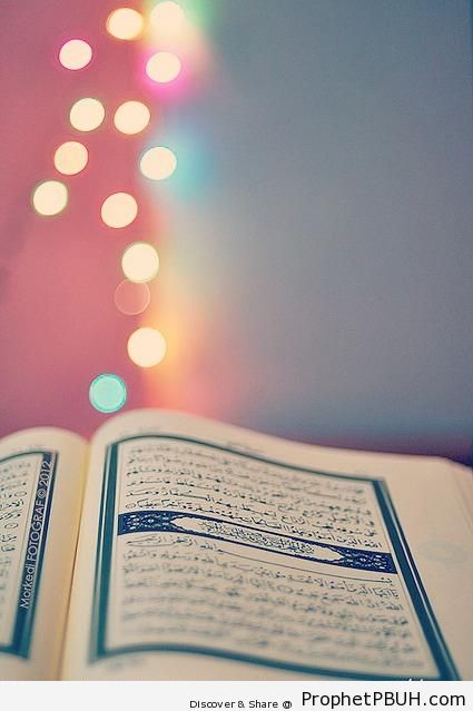 Open Mushaf with Blurred Lights - Mushaf Photos (Books of Quran)