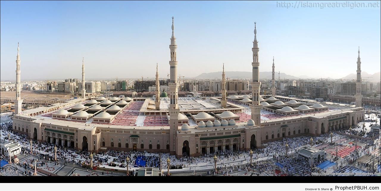 Panoramic Shot of al-Masjid an-Nabawi - Al-Masjid an-Nabawi (The Prophets Mosque) in Madinah, Saudi Arabia -Picture