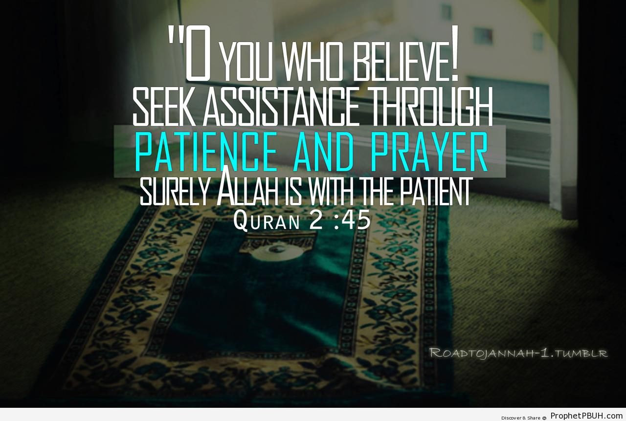 Patience and Prayer (Surat al-Baqarah - Quran 2-45) - Islamic Quotes About Salah (Formal Prayer) 