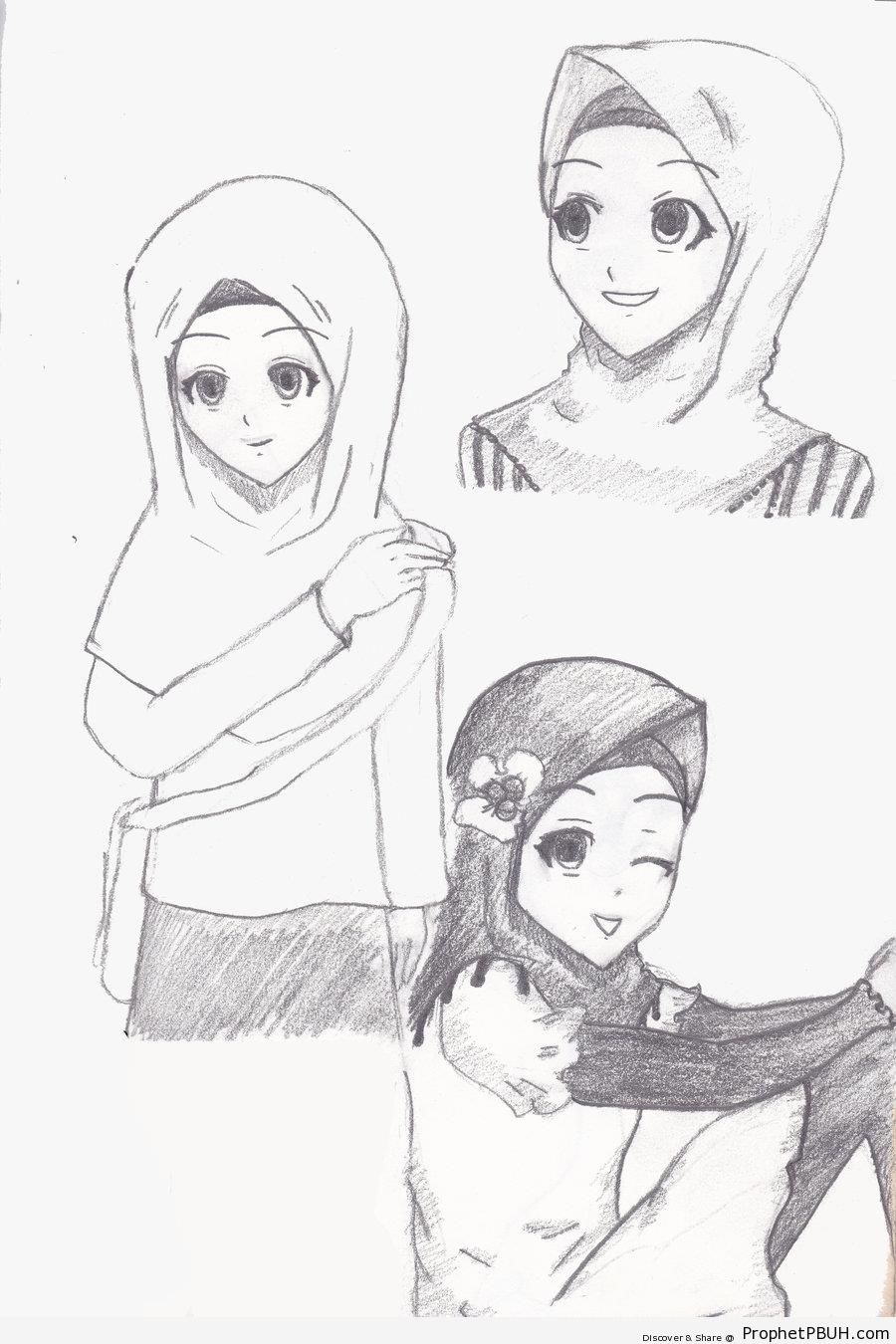 Pencil Drawing of Muslim Girls - Home Â» Drawings Â» Pencil Drawing of Muslim Girls 