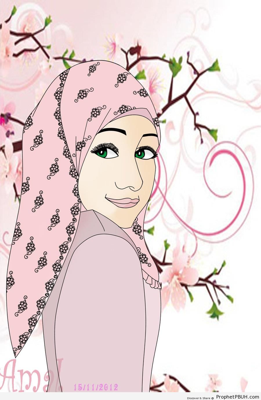 Pink Hijab & Blue Eyes (Drawing) - Drawings 