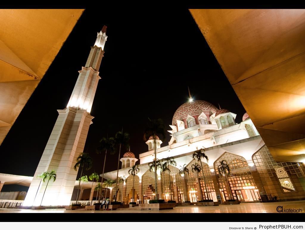 Putra Mosque (Masjid Putra) at Night (Putrajaya, Malaysia) - Islamic Architecture -Picture