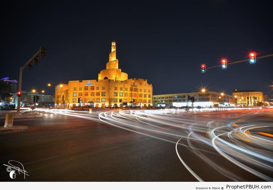 Qatar Islamic Cultural Center from the Street at Night (Long Exposure) - Doha, Qatar 